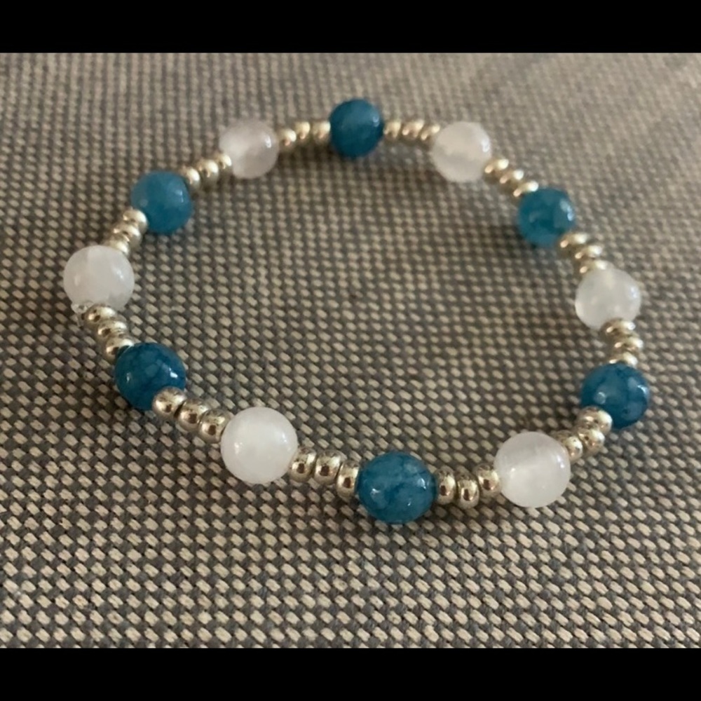 Selenite and Blue Agate Stretch Bracelet